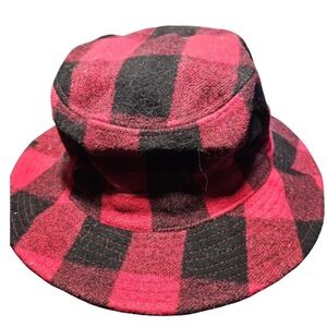 Dorfman Pacific Buffalo Plaid Wool Blend Bucket Hat Mens Large L Red Black